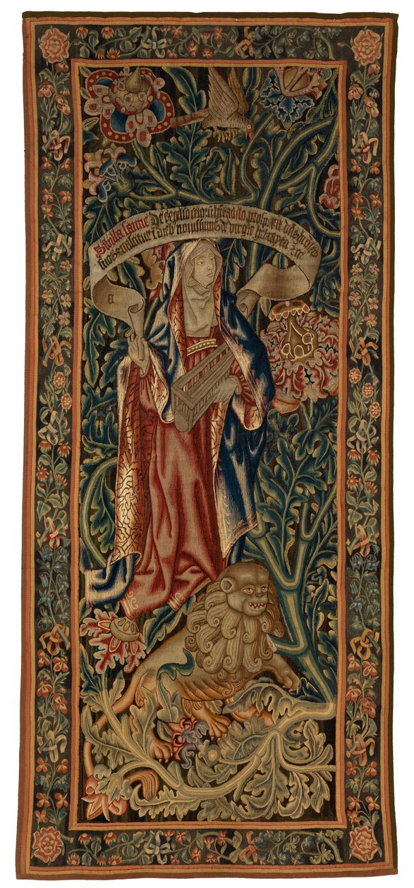 Tapeçaria, Sibylla Samla (uma das seis Sibilas do conjunto 46.134 a 46.139) denominada "Tapeçarias de Rothamsted". Fabricada na Flandres, Tournai ou Bruxelas, c.1530 (lã) de Belgian School