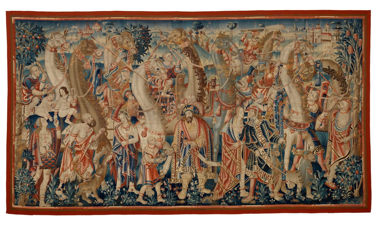 Tapeçaria, A caravana de camelos, da série "Conquista da Índia", de Tournai, c.1510 (lã e seda) de Belgian School