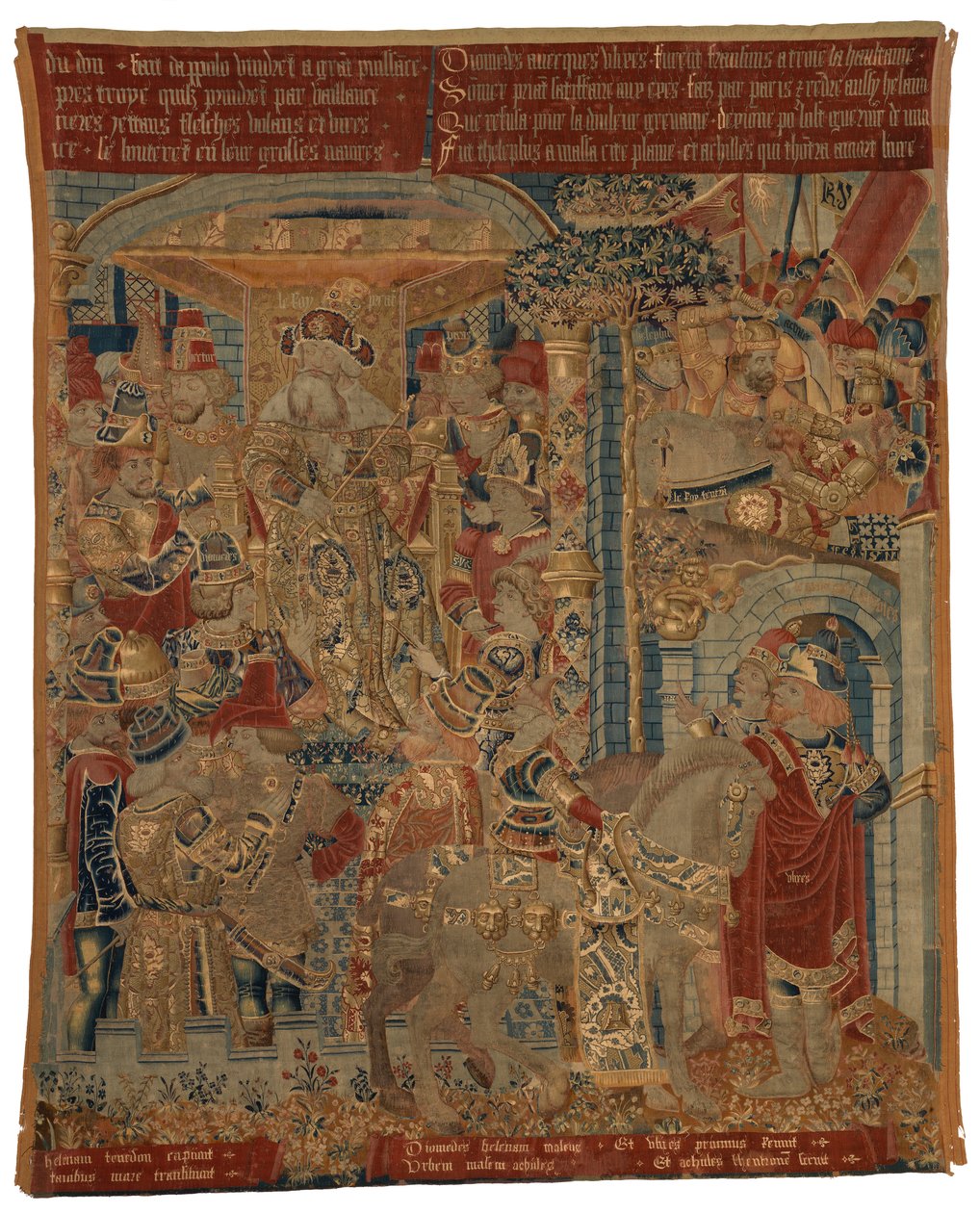 Tapeçaria, Três cenas da Guerra de Troia, ou Ulisses e Diomedes como embaixadores na corte do rei Príamo, reclamando o regresso de Helena, feita em Tournai de Belgian School