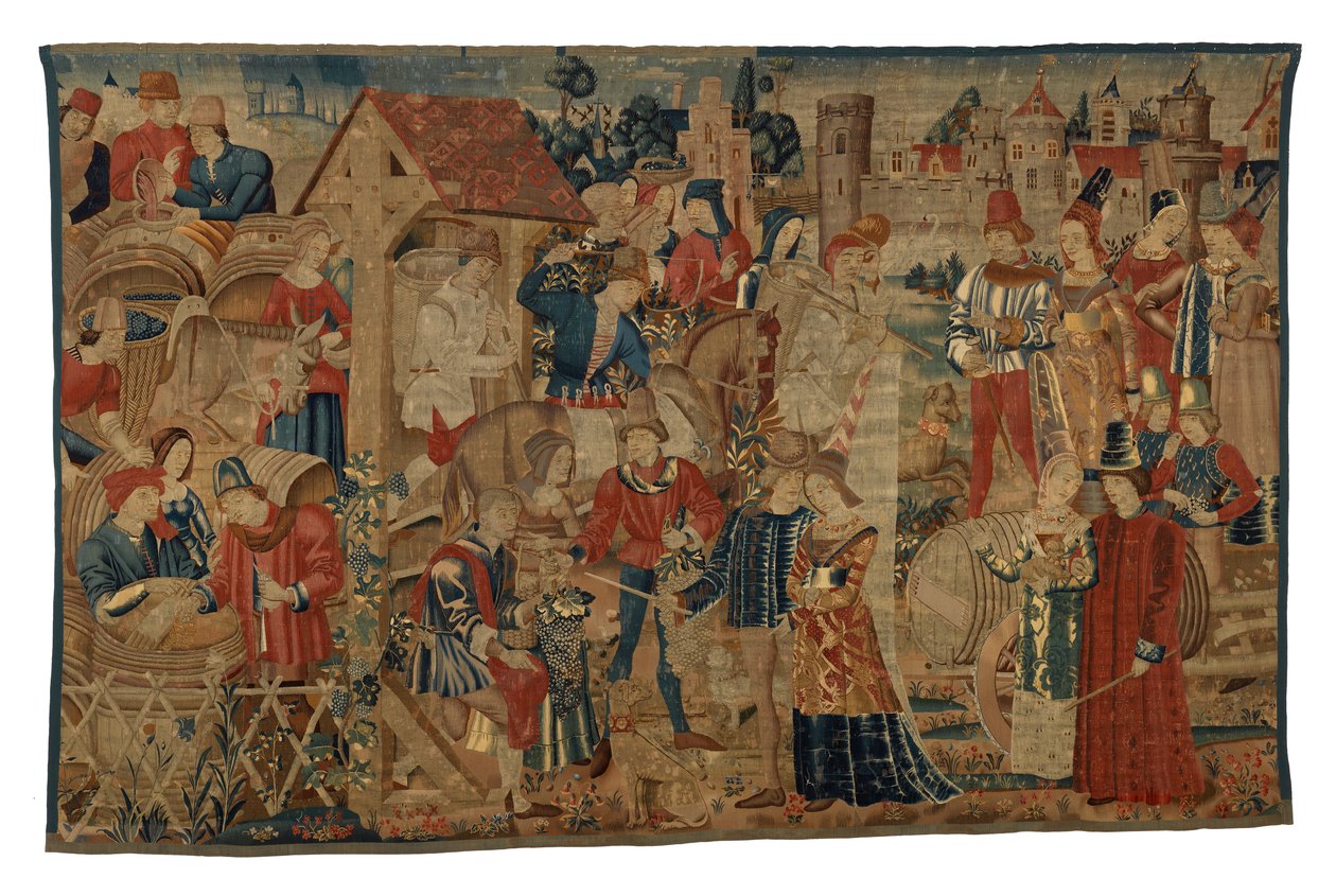 Tapeçaria representando Vintagers, de Tournai, c.1460-70 (lã) de Belgian School