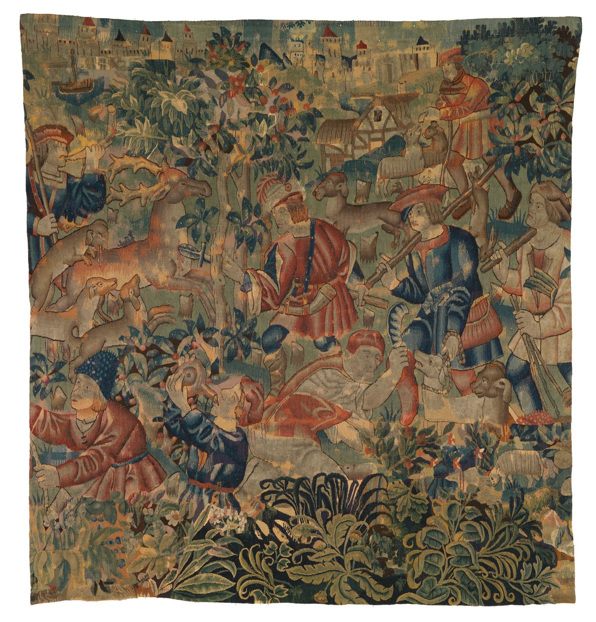 Tapeçaria representando cenas de caça, possivelmente de Tournai, c.1500 (lã) de Belgian School