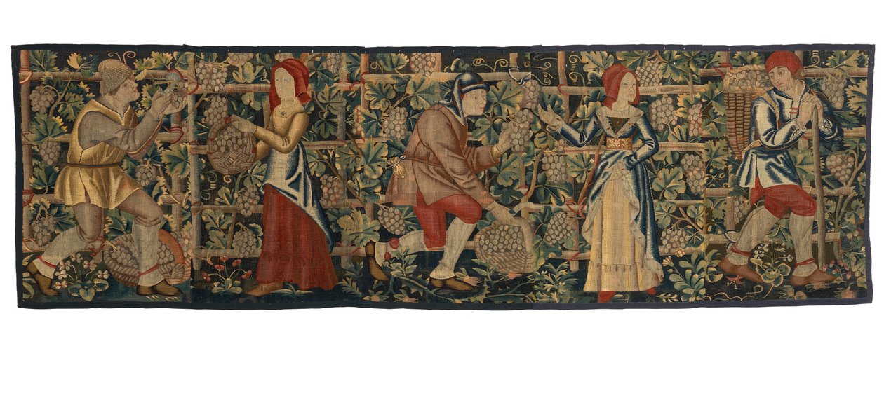 Fragmento de tapeçaria representando Vintagers, possivelmente de Tournai, c.1460-70 (lã) de Belgian School
