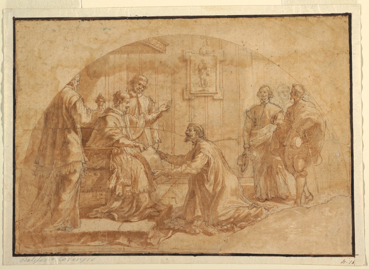 Desenho, Papa a receber um visitante, 1590-1646 de Belisario Corenzio