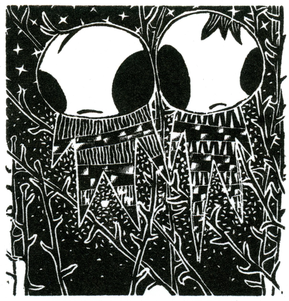 Stargazing Dreamstealers, 2013 (gravura em madeira sobre papel) de Bella Larsson