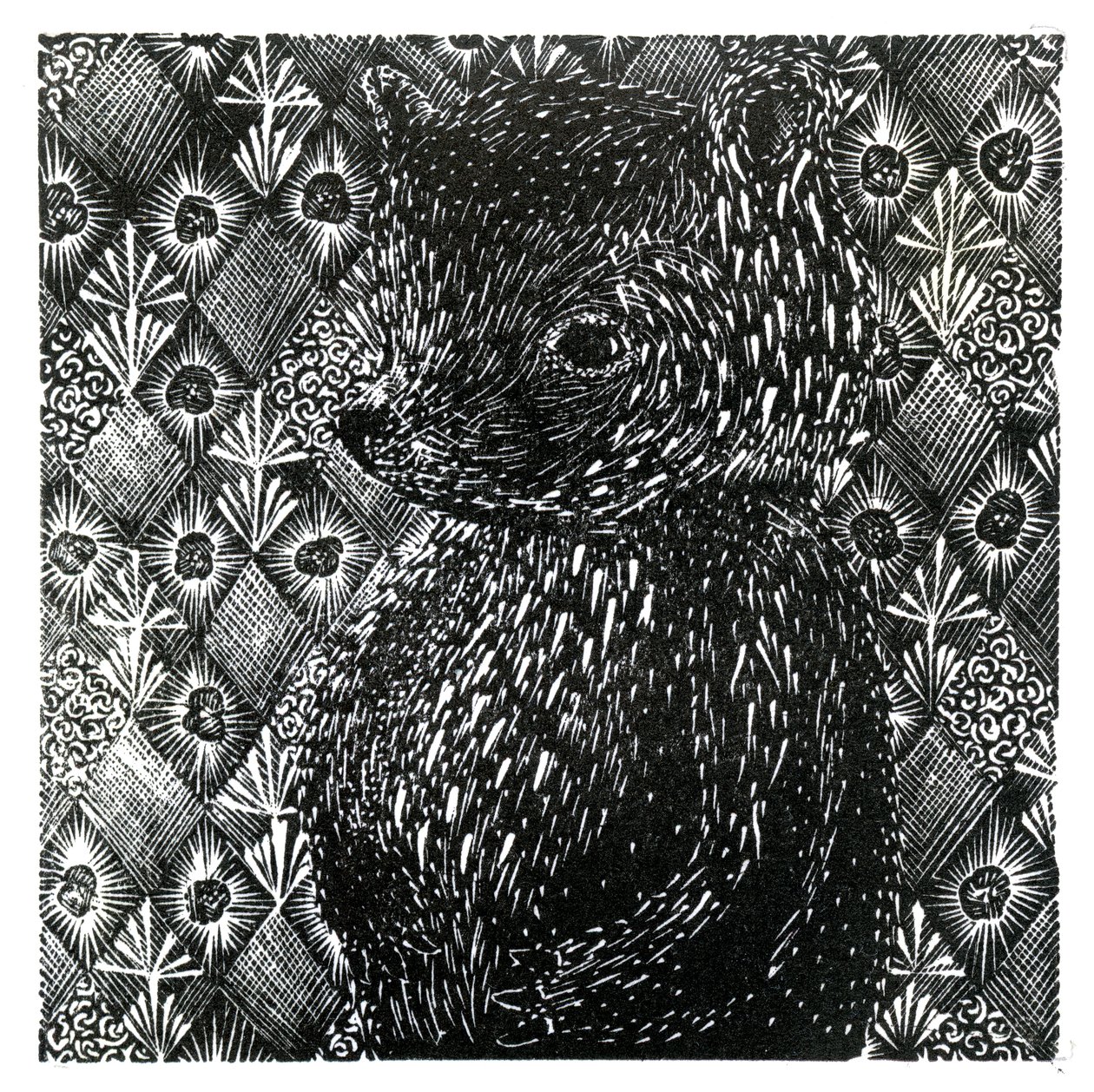 Ursus arctos ssp. domesticus, 2013 (gravura em madeira sobre papel) de Bella Larsson