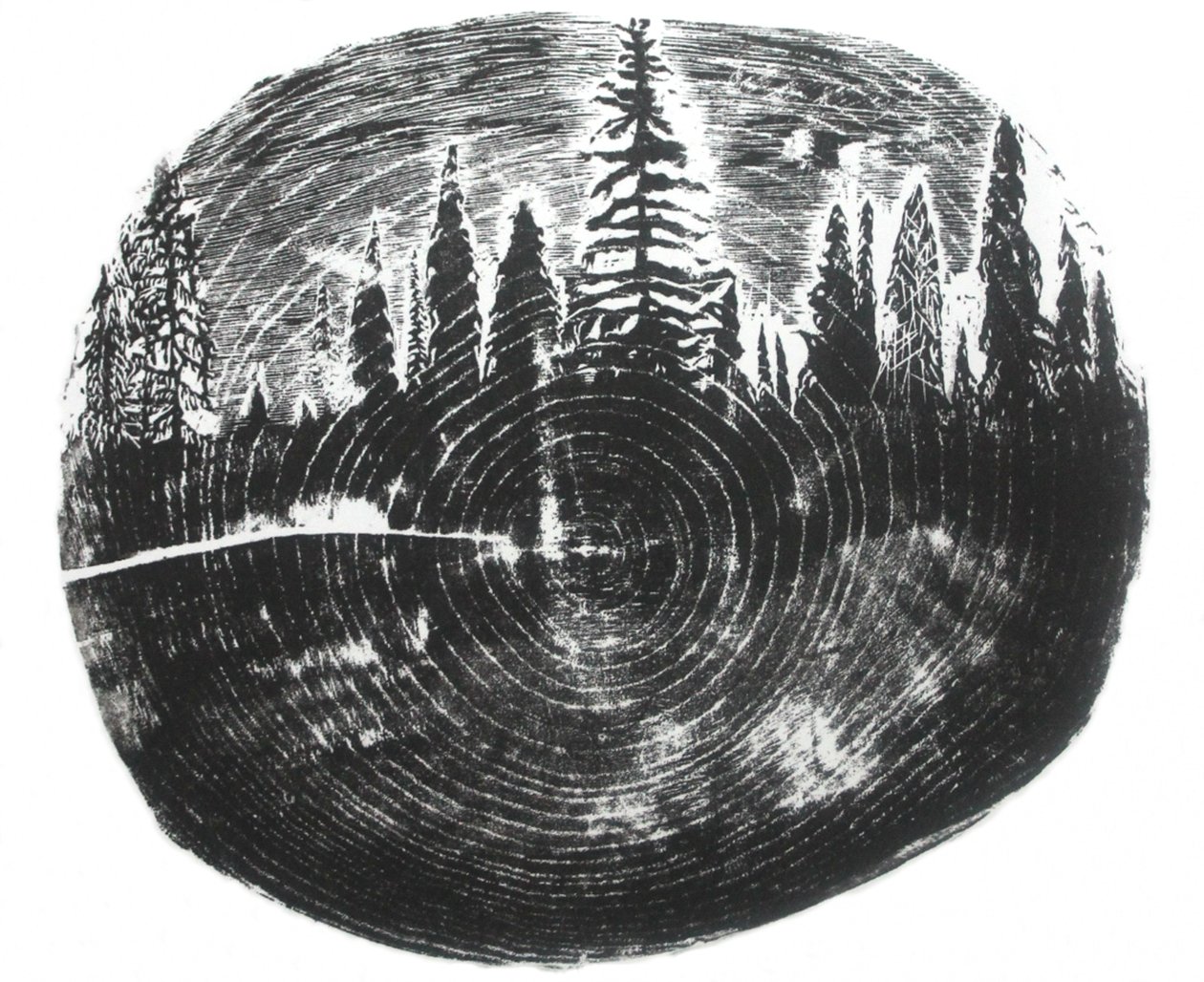 Dois bosques, 2016 (xilogravura sobre papel) de Bella Larsson