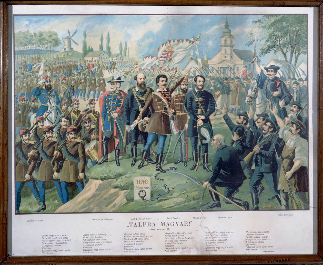 Sandor Petofi (1823-49) e sua famosa proclamação de &39;Talpra Magyar&39; em 15 de março de 1848, final do século XIX de Bellony Laszlo