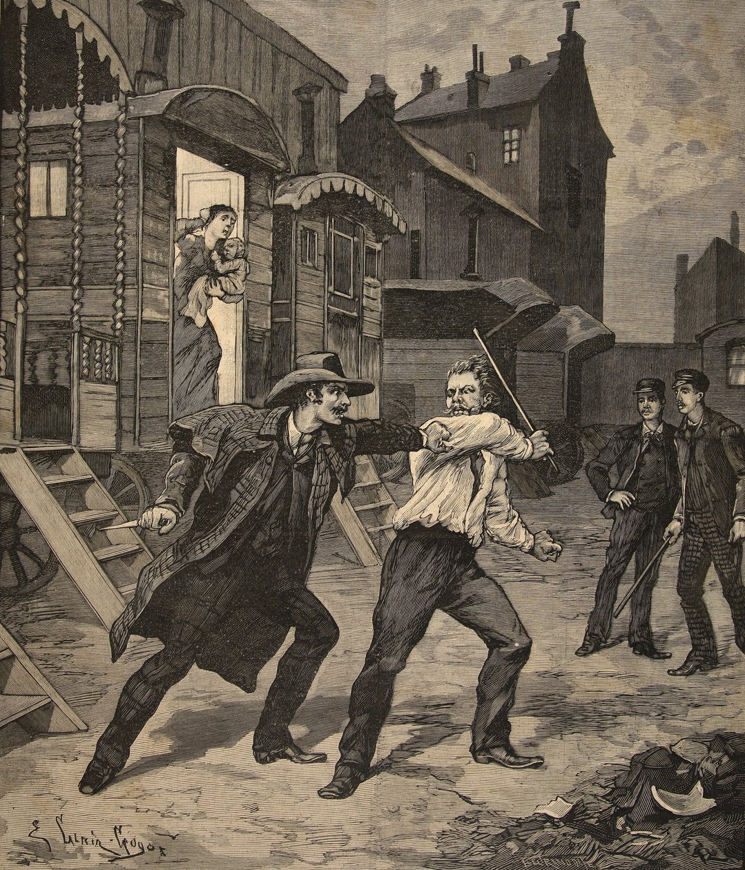 Briga de rua entre um domador e um vendedor de rua, de &39;Le Petit Parisien&39;, 26 de abril de 1891 de Beltrand and Clair Guyot, E. Dete