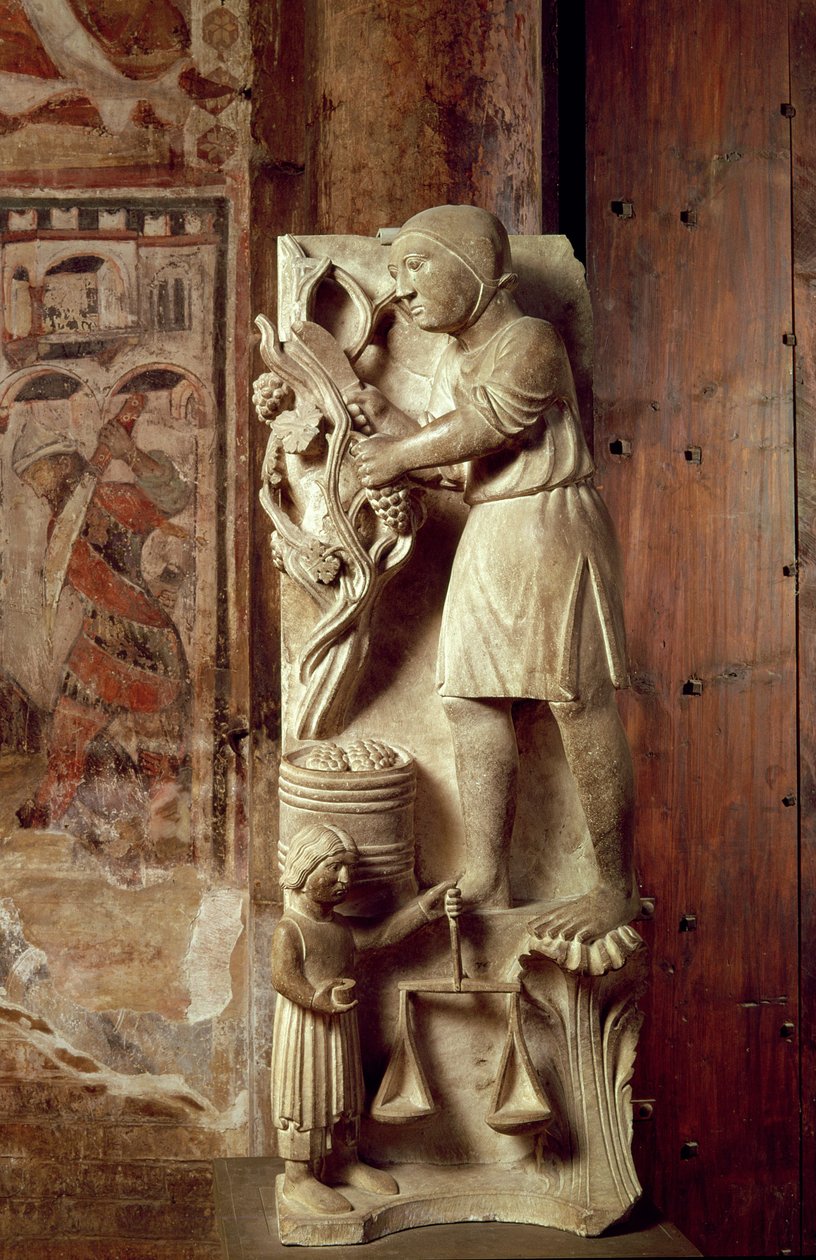 Gathering Grapes: September from a statuary calendar of the Labors of the Months, c.1200 de Benedetto Antelami