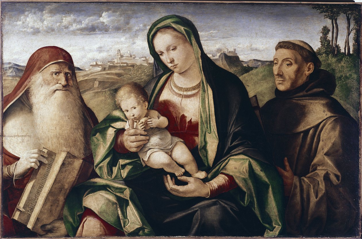 Madonna com Criança entre os Santos Jerônimo e Francisco (óleo sobre madeira de Benedetto (c.1460 1525) Diana