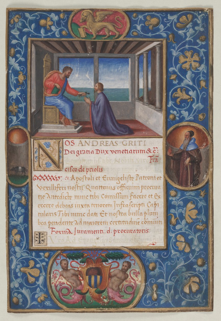 Folha de uma comissão: São Marcos entregando as chaves de Veneza a Francesco de Priuli de Benedetto Bordone