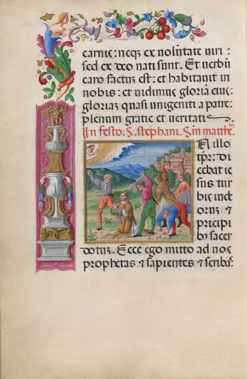 Martírio de Santo Estêvão. Do "Evangelarium de Santa Giustina" (CBL W.107, f.4v) de Benedetto Bordone
