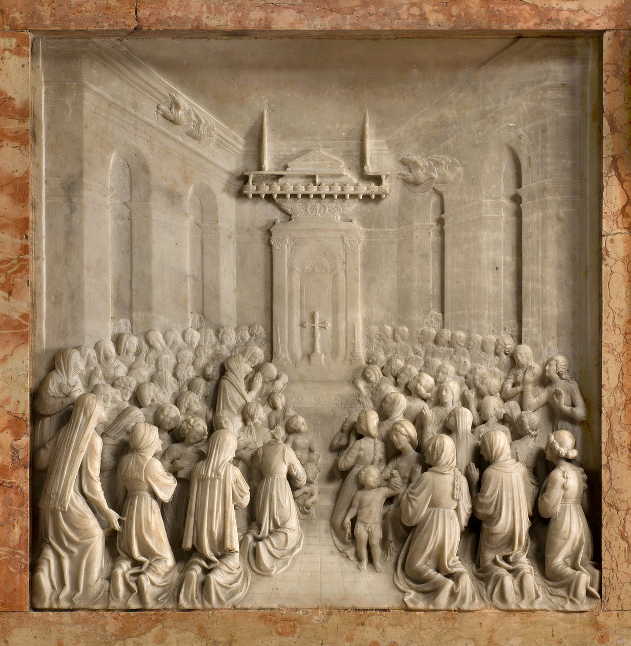 Cripta, Arca dos Santos Marcelino e Pedro Exorcista, Benedito Briosco 1506-08, Milagre das Pombas de Benedetto Briosco