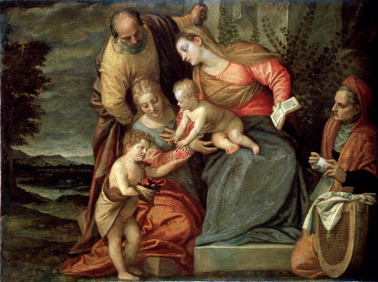 A Sagrada Família com os Santos Catarina, Ana e João Batista, c1580-c1582 de Benedetto Caliari