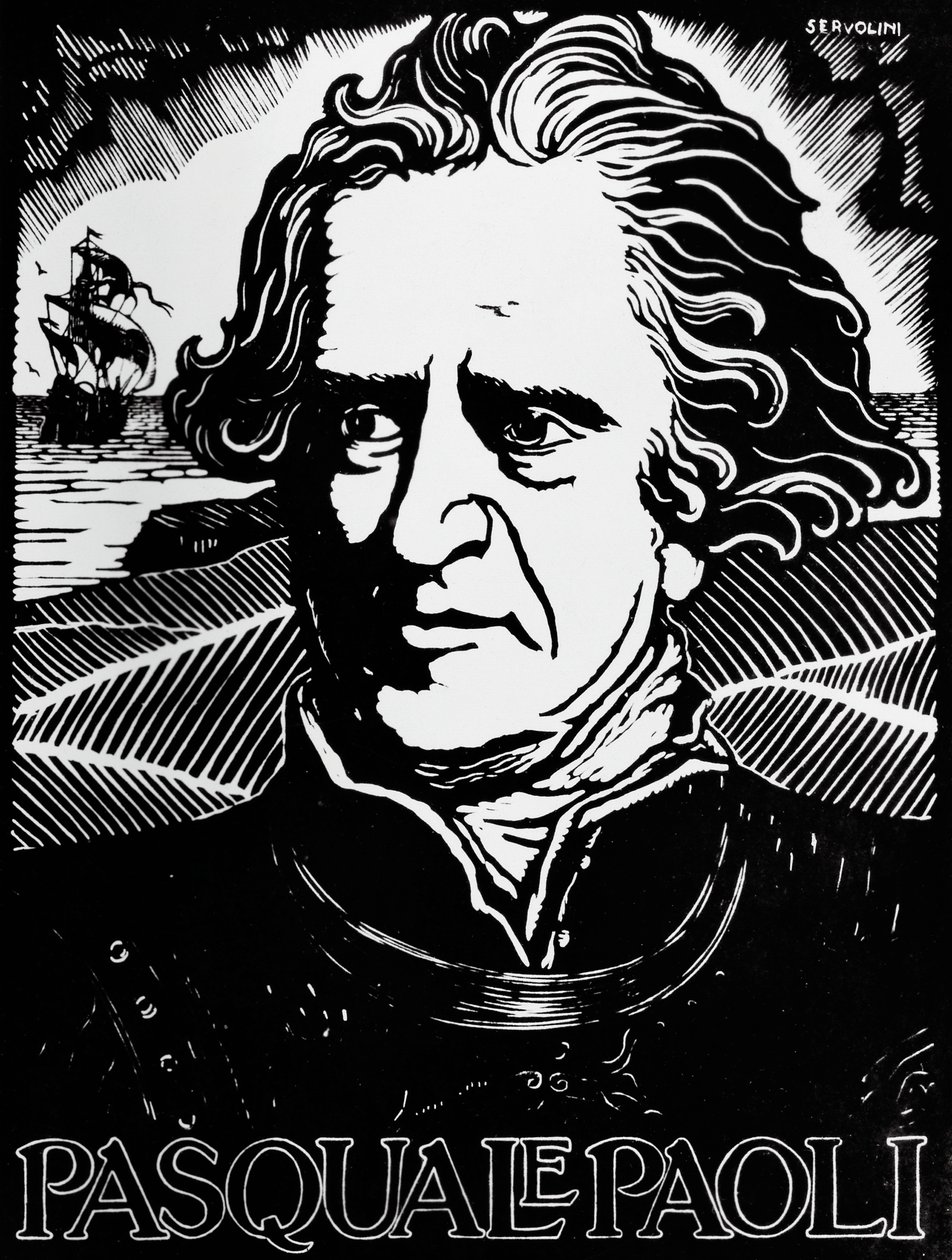 Retrato de Pasquale Paoli, estadista corso, general e patriota (xilogravura) de Benedetto Servolini