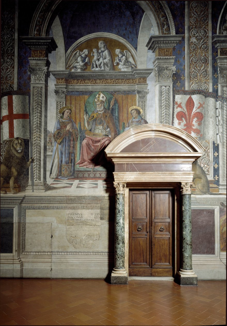 Santo Zanobius, Santo Lourenço e Santo Estêvão (Salão dos Lírios) (fresco de Benedetto da Maiano