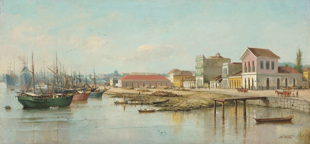 Benedito Calixto - Porto do Bispo, Santos, SP, visto desde o mar, 1887 de Benedito Calixto