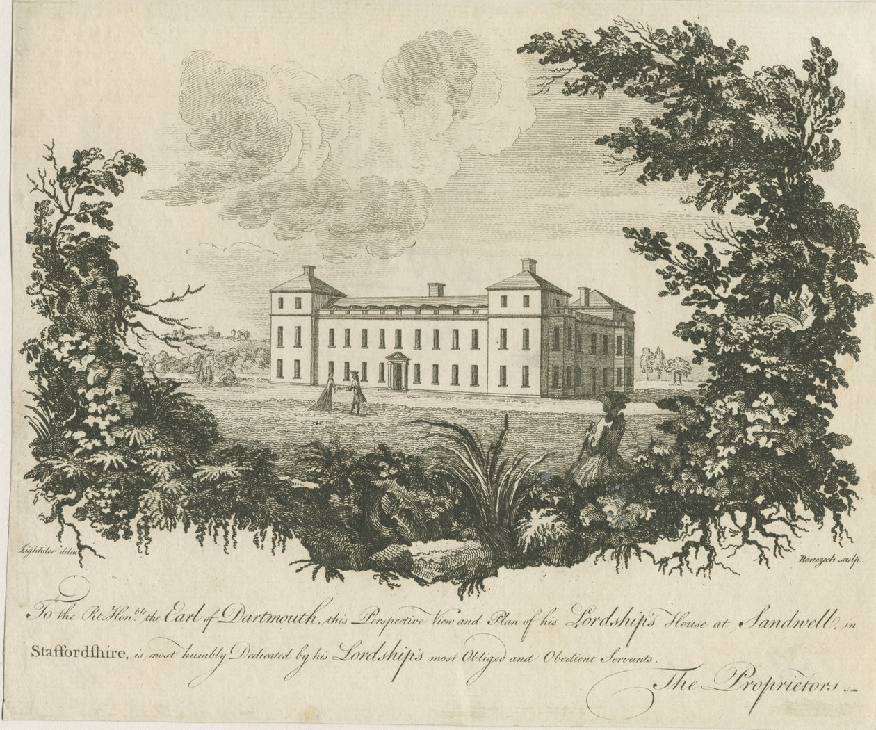 Sandwell Park - Hall: gravura em placa de cobre, sd [c 1770] de Benezech