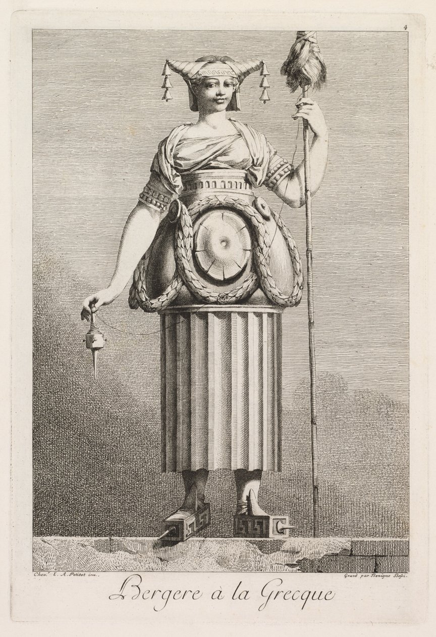 Masquerade à la Grecque: Shepherdess à la Grecque Placa 4, 1771. de Benigno Bossi
