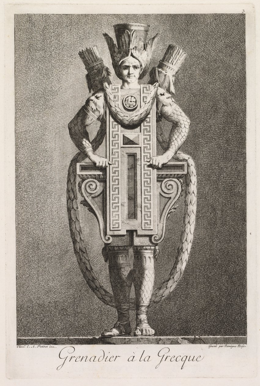 Masquerade à la Grecque: Grenadier à la Grecque Plate 3, 1771. de Benigno Bossi
