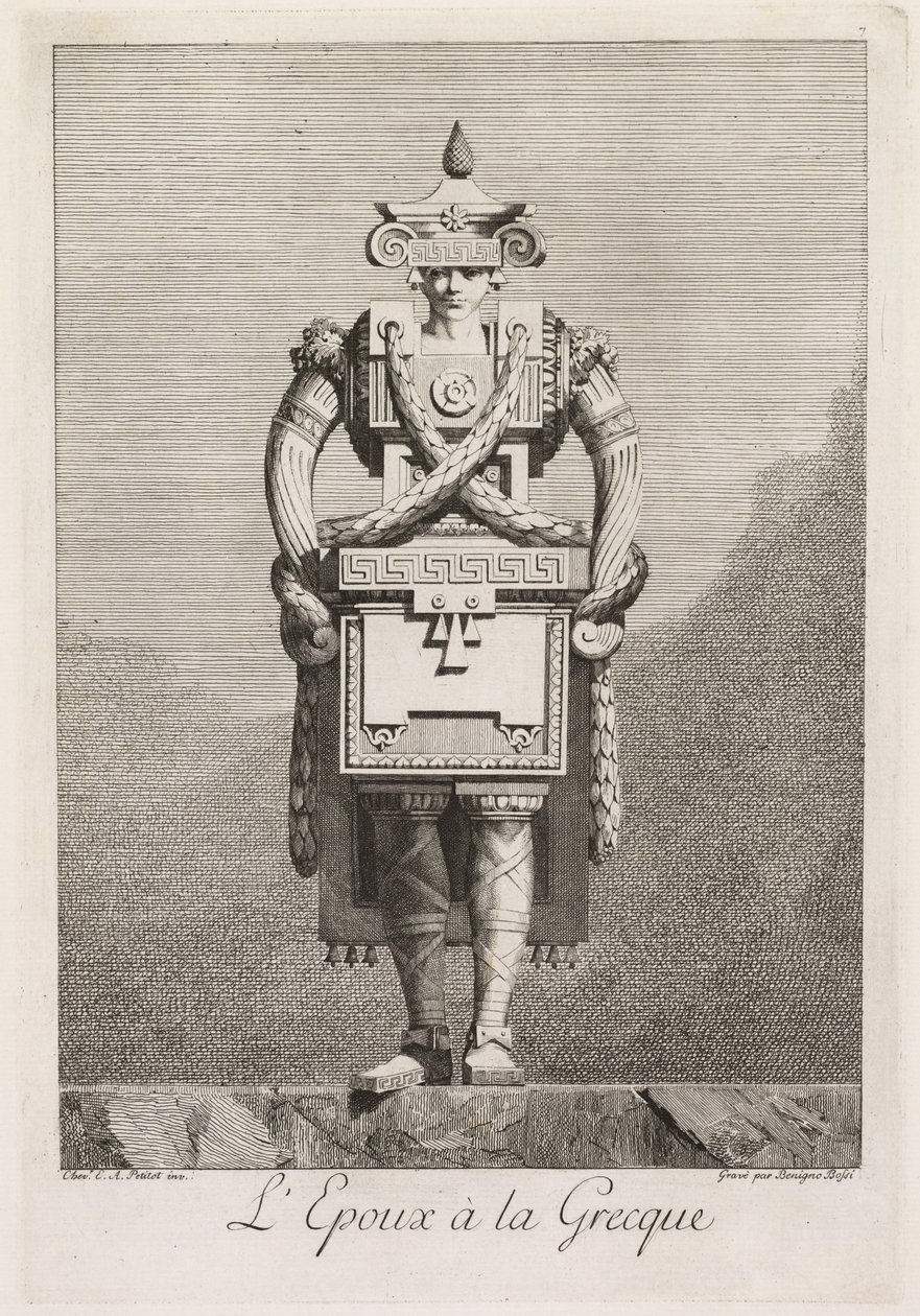 Mascarada grega: LEpoux à la Grecque Plate 7, 1771. de Benigno Bossi