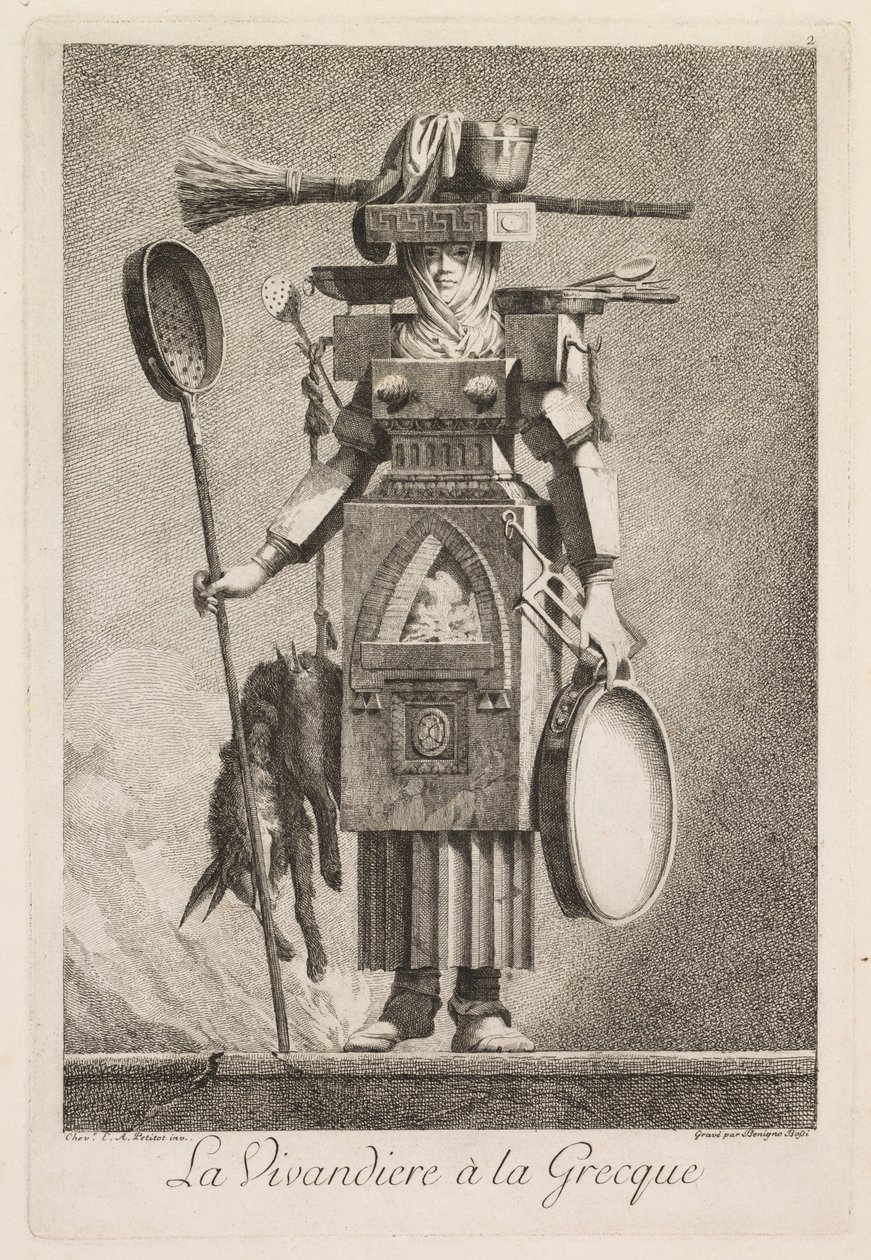 Masquerade à la Grecque: La Vivandière à la Grecque Plate 2, 1771. de Benigno Bossi