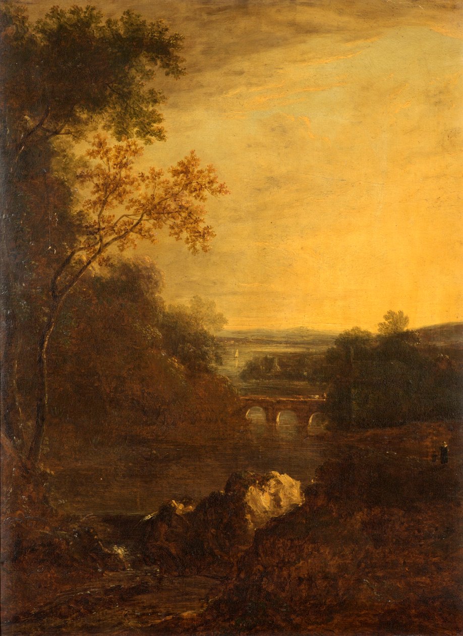 Paisagem com ponte e rio sinuoso de Benjamin Barker