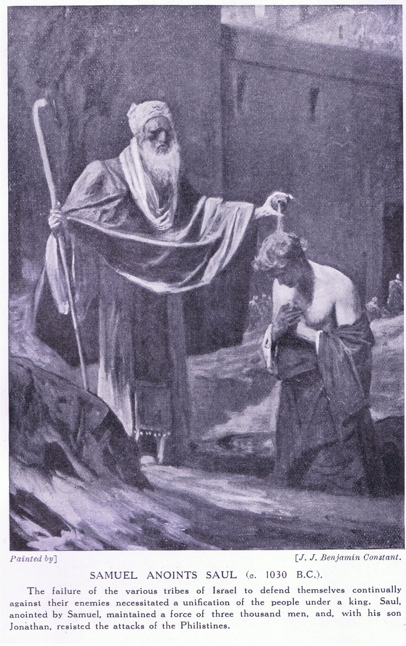 Samuel anuncia Saul por volta de 130 aC de Jean Joseph Benjamin Constant