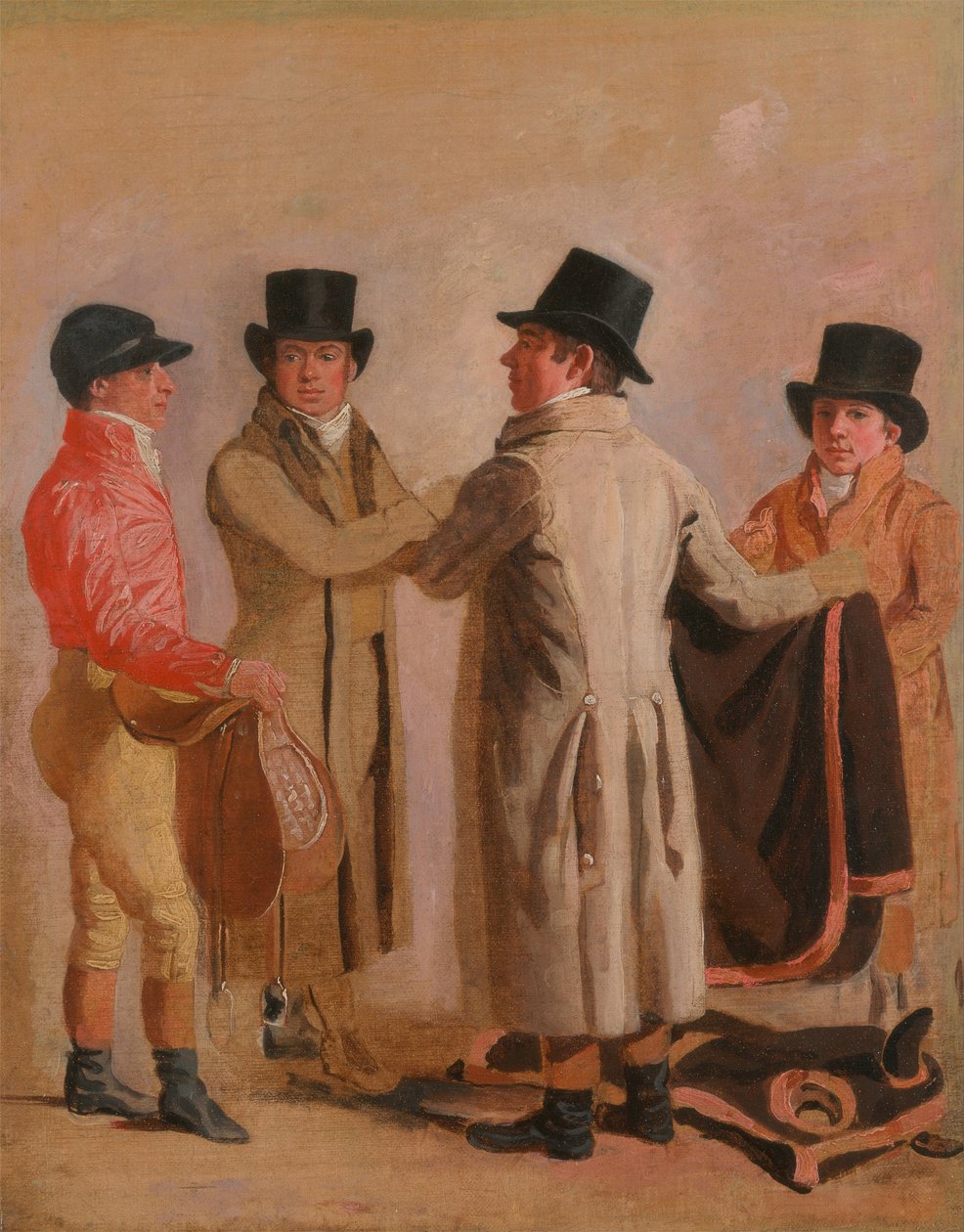 O Jockey Frank Buckle, o proprietário-criador John Wastell, seu treinador Robert Robson e um Stable-lad de Benjamin Marshall