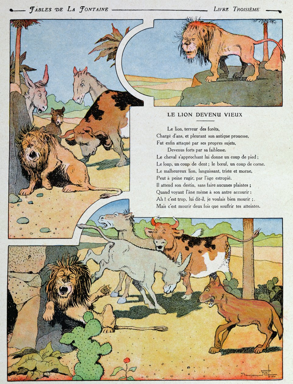 O Leão Envelhecido, das fábulas de Jean de la Fontaine (1621-95) 1906 de Benjamin Rabier