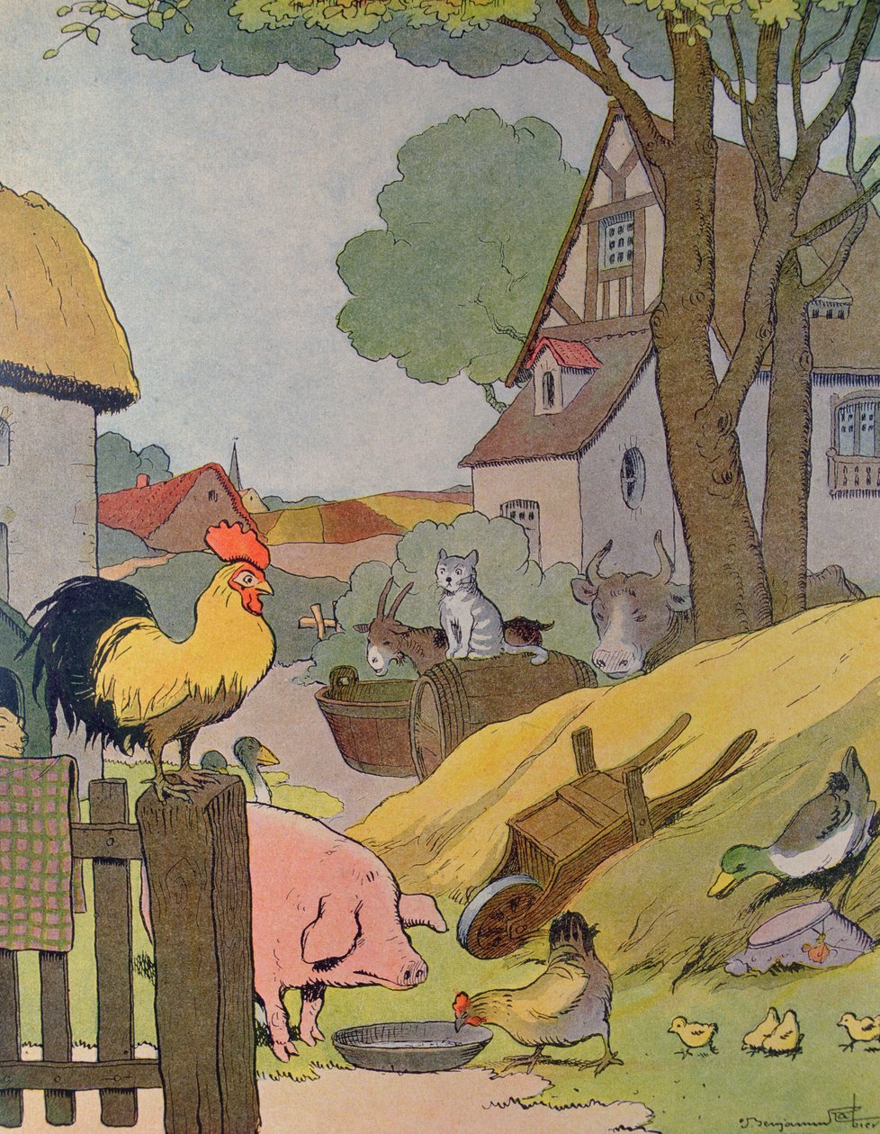 The Farm Yard, ilustração de &39;O Buffon de Benjamin Rabier&39;, adaptado de &39;História Natural&39; de Georges de Buffon (1707-88) (gravura a cores) de Benjamin Rabier
