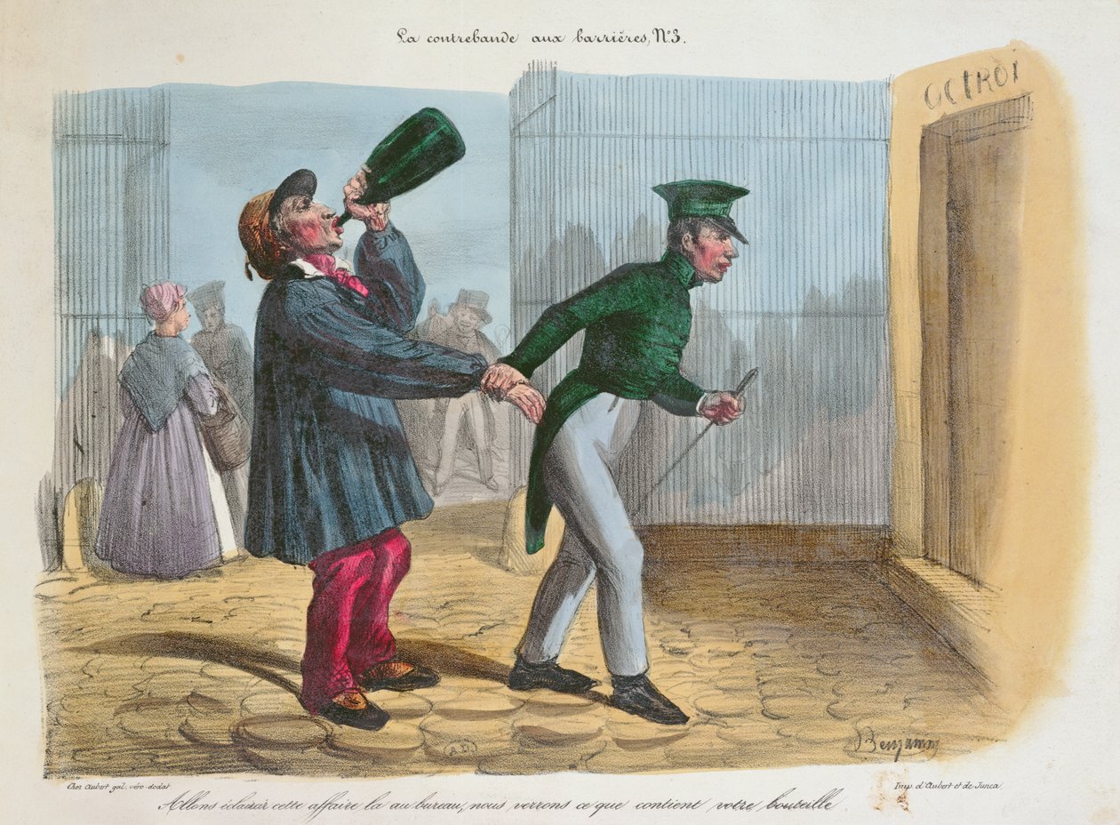 Descoberta de contrabando na barreira alfandegária na entrada de Paris, c.1840 de Benjamin Roubaud