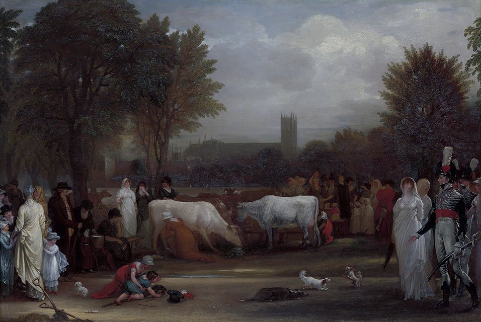 Leiteiras em St. Jamess Park, Westminster Abbey beyondn de Benjamin West