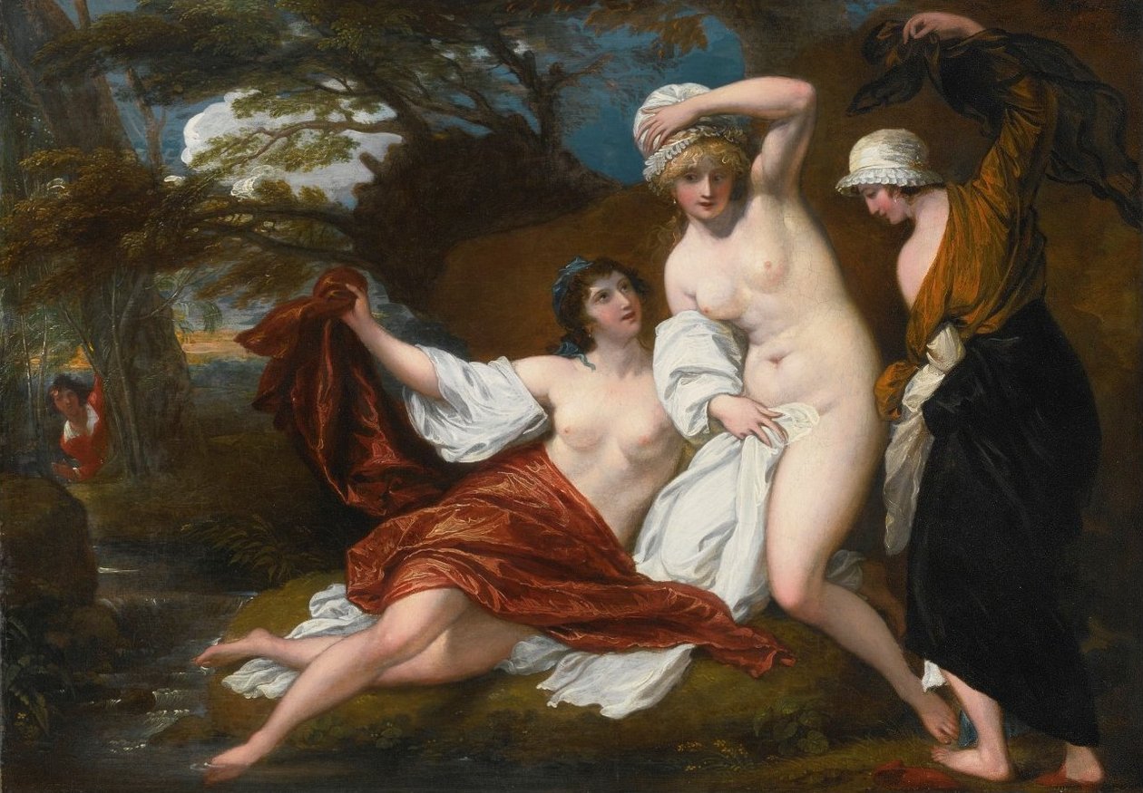 Musidora e seus dois companheiros, Sacharissa e Amoret, em seu banho espied por Damonn de Benjamin West