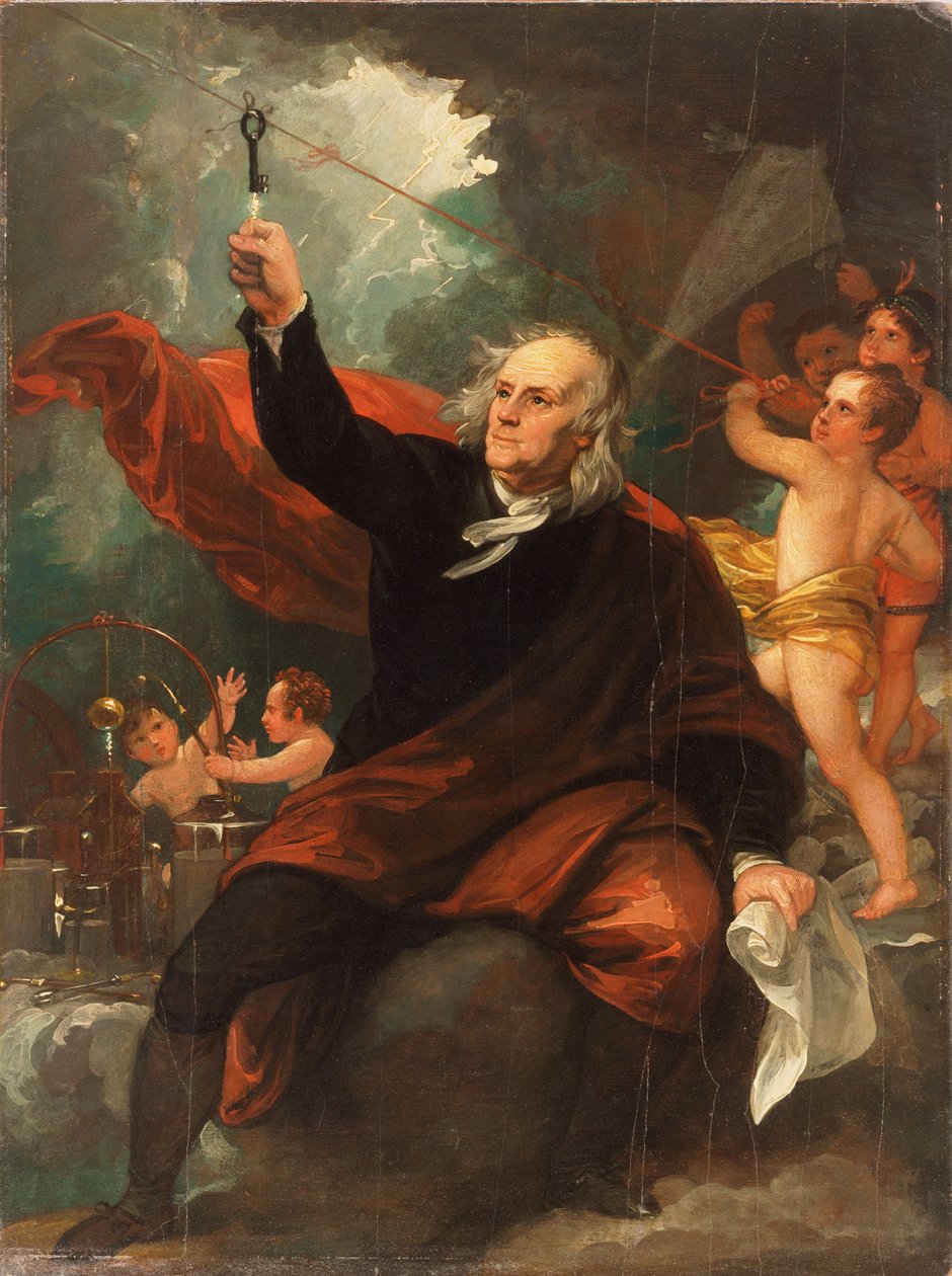 Benjamin Franklin, atraindo eletricidade do céu de Benjamin West