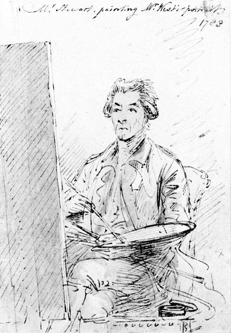 Sr. Stewart pintando o retrato do Sr. West, 1783 (caneta e tinta) de Benjamin West