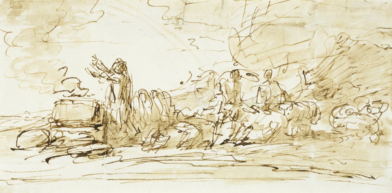 Noé Sacrifício, provavelmente 1797-1801 (caneta, tinta e sépia no papel) de Benjamin West