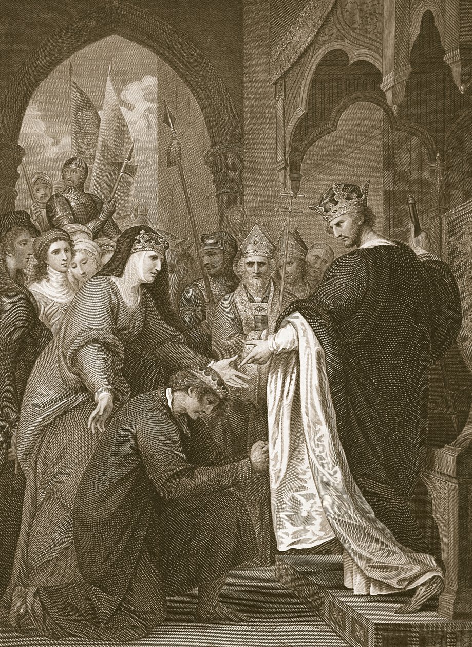 A submissão de P. John a Richard I, gravada por J. Stow, ilustração de "The History of England", de David Hume, pub. por R. Bowyer, Londres, 1812 de Benjamin West