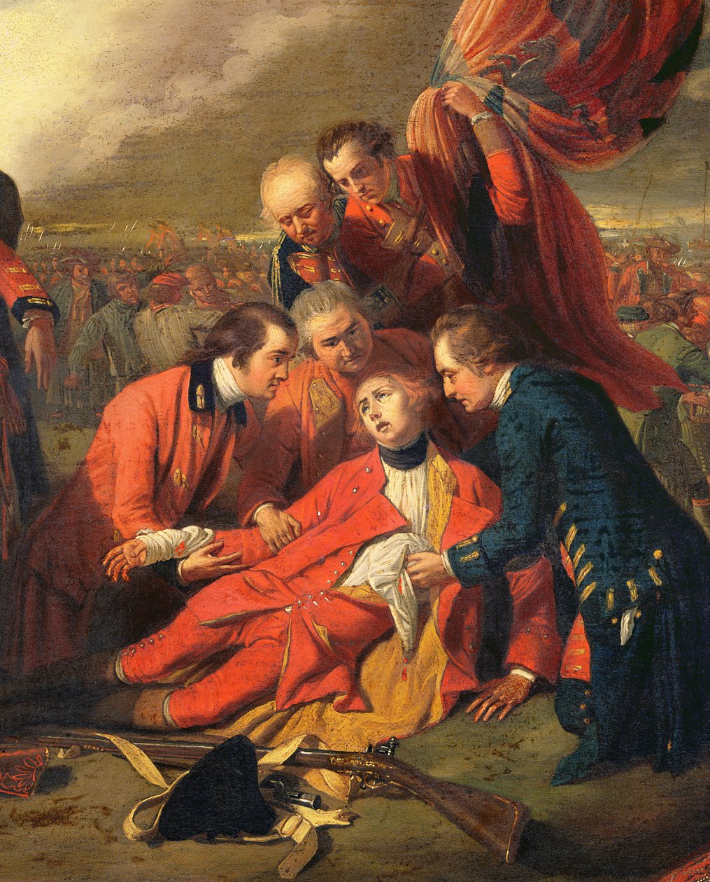 A morte do general Wolfe 1727-59, c.1771 óleo no detalhe do painel de 153197 de Benjamin West