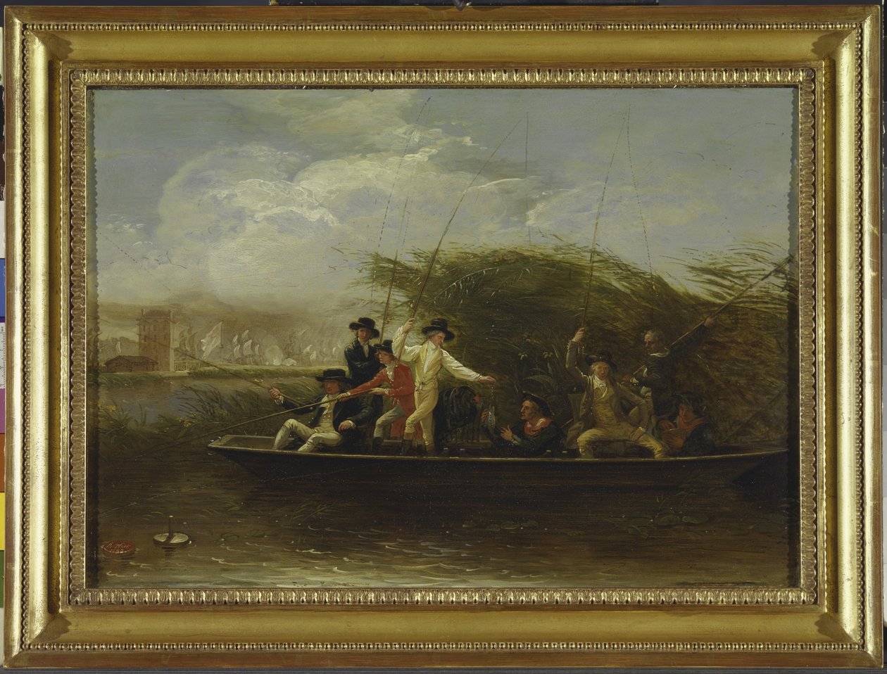 The Fishing Party - um grupo de cavalheiros que pescam de um punt, 1794 (óleo sobre ardósia) de Benjamin West