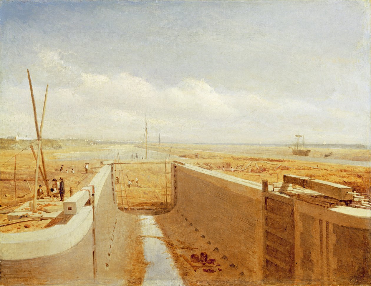 Canal em construção, possivelmente o Canal Bude, c.1840 de Benjamin Williams Leader