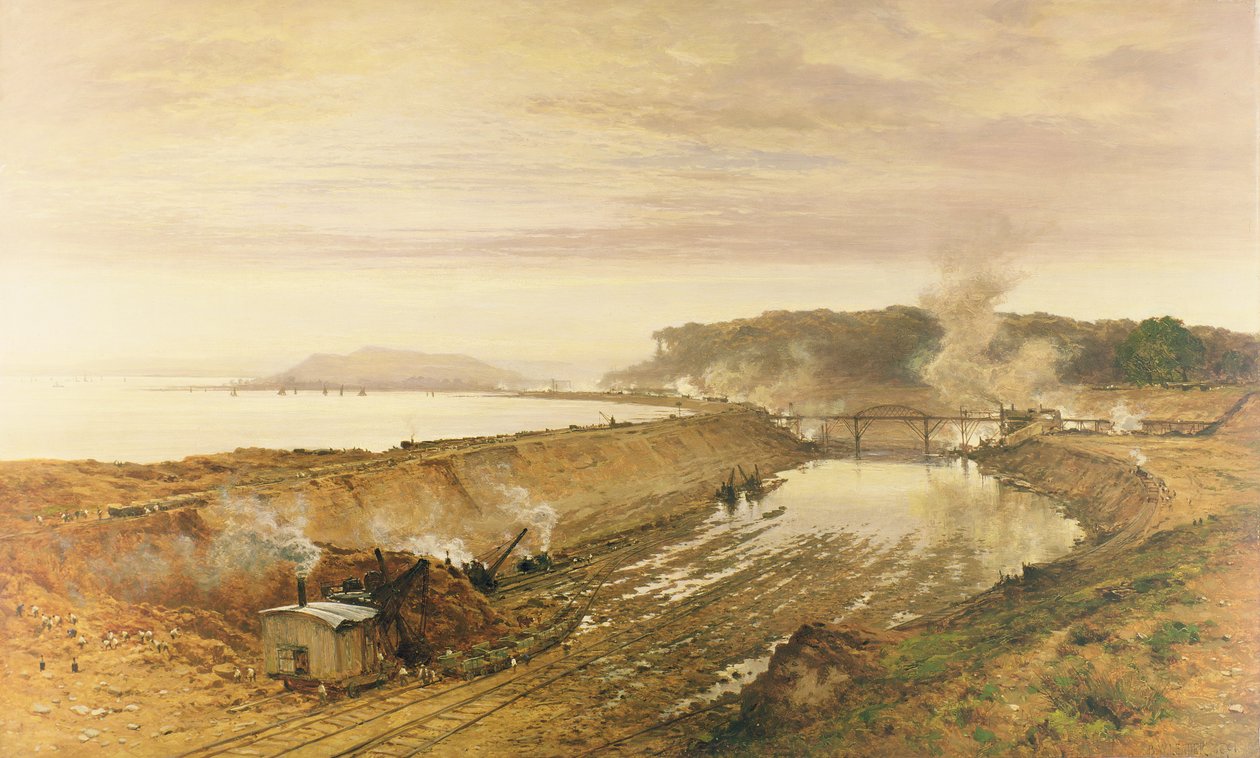 A fabricação de Eastham Lock no canal de navios de Manchester de Benjamin Williams Leader