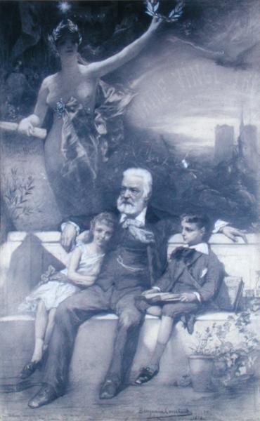 Victor Hugo (1802-85) e seus netos de Benjamin  Constant