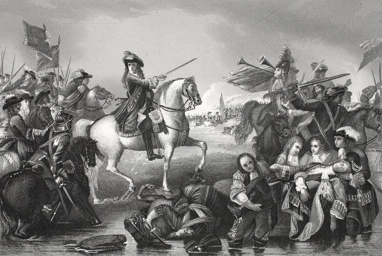 Batalha do Boyne, gravada por W. French (litho) de Benjamin (after) West