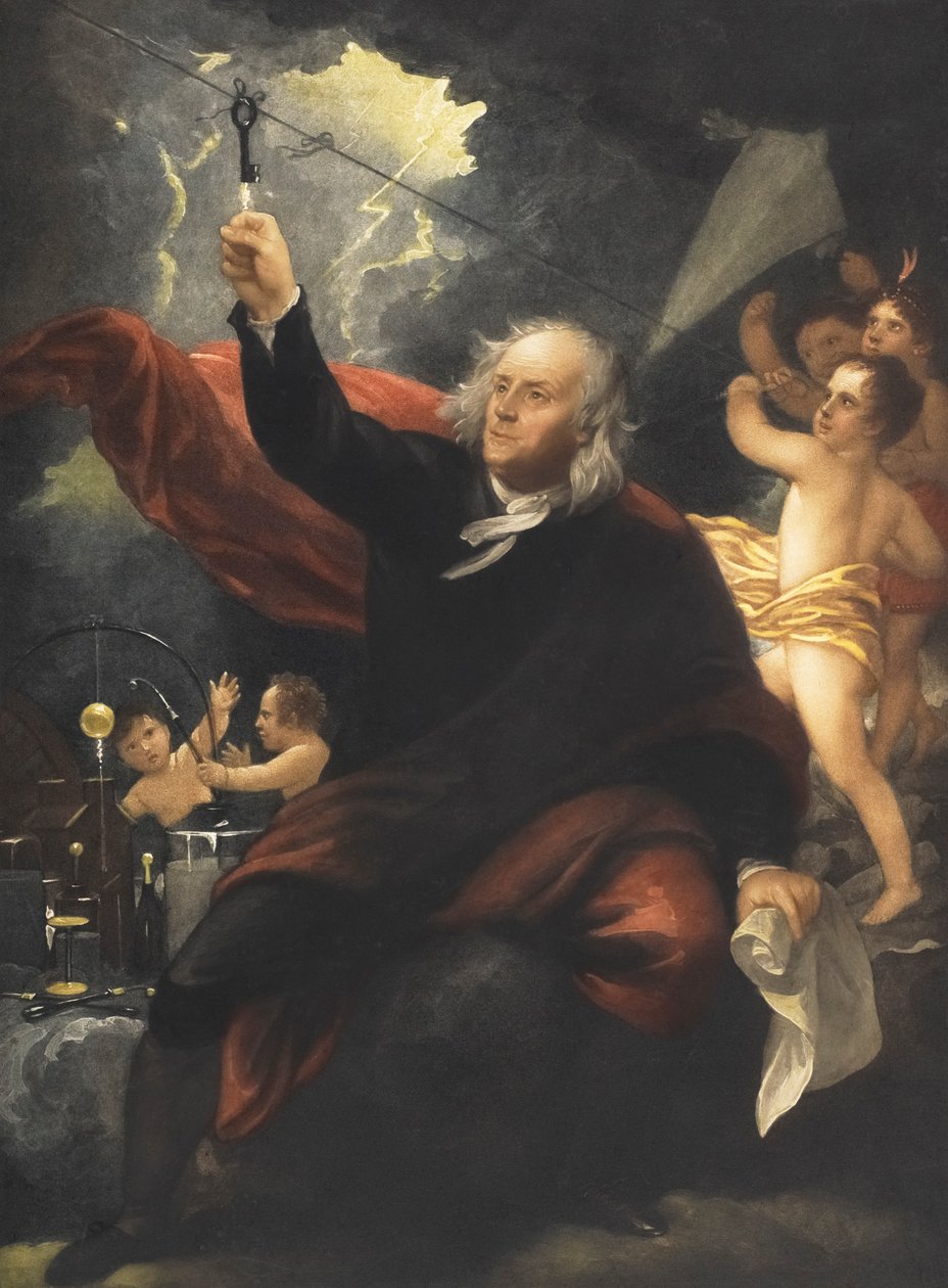 Experiência do papagaio de Benjamin Franklin. (imprimir) de Benjamin (after) West