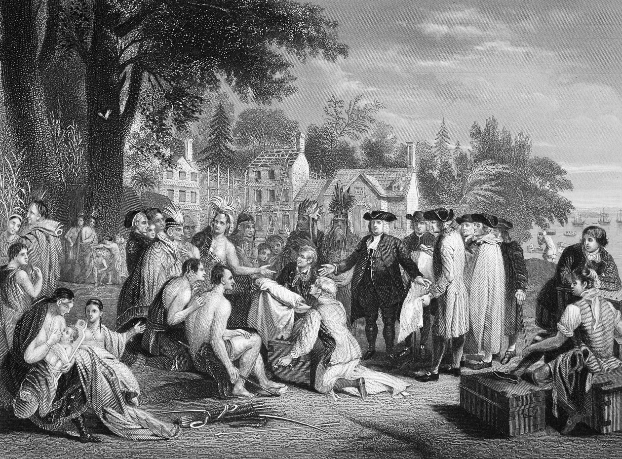 Tratado de William Penn com os índios, gravado por W. French (litho) de Benjamin (after) West