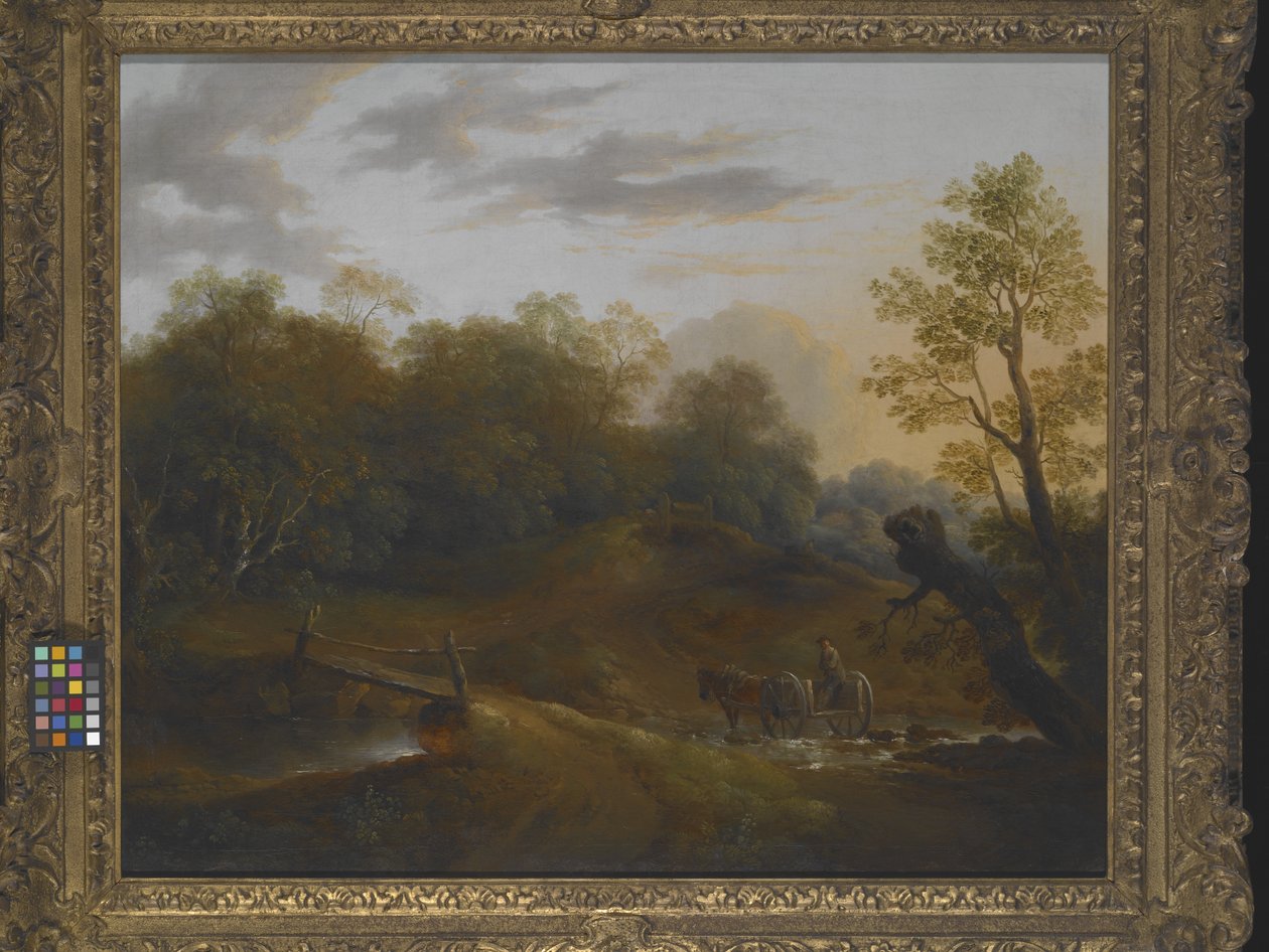 Pony Cart Crossing A Woodland Brook (óleo sobre tela) de Benjamin Barker