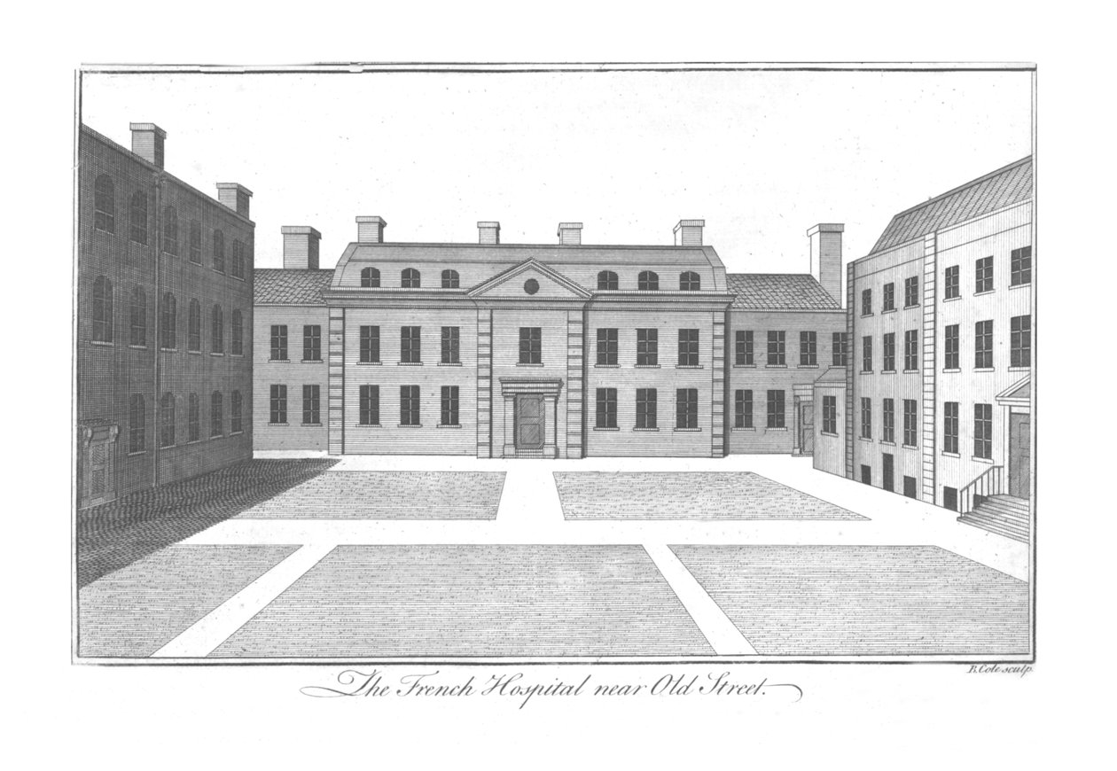 O hospital francês perto da rua velha., C1756 de Benjamin Cole