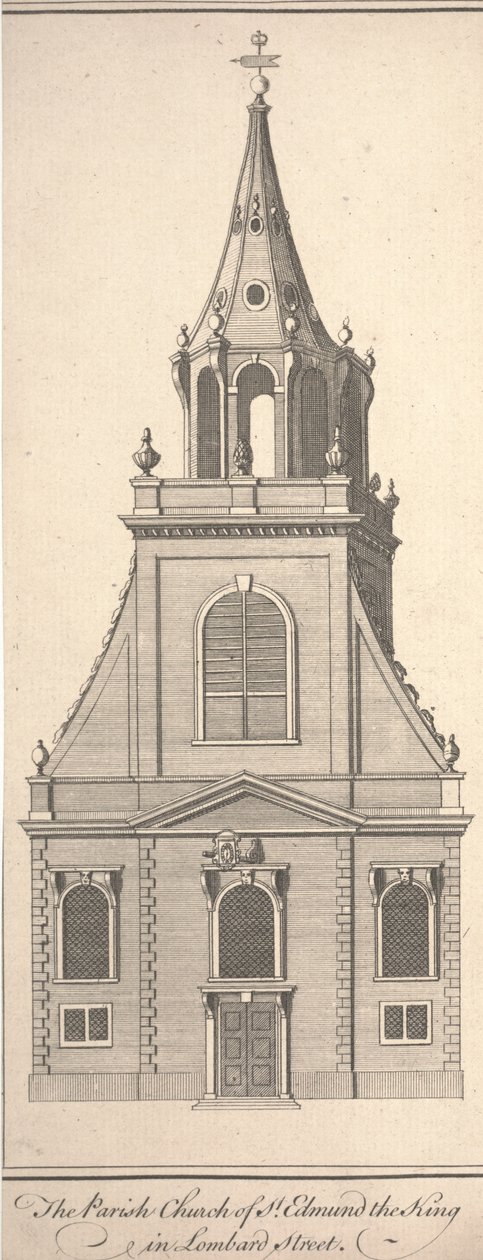 Igreja Paroquial de S. Edmundo Rei na Rua Lombard, c.1750 (gravura) de Benjamin Cole