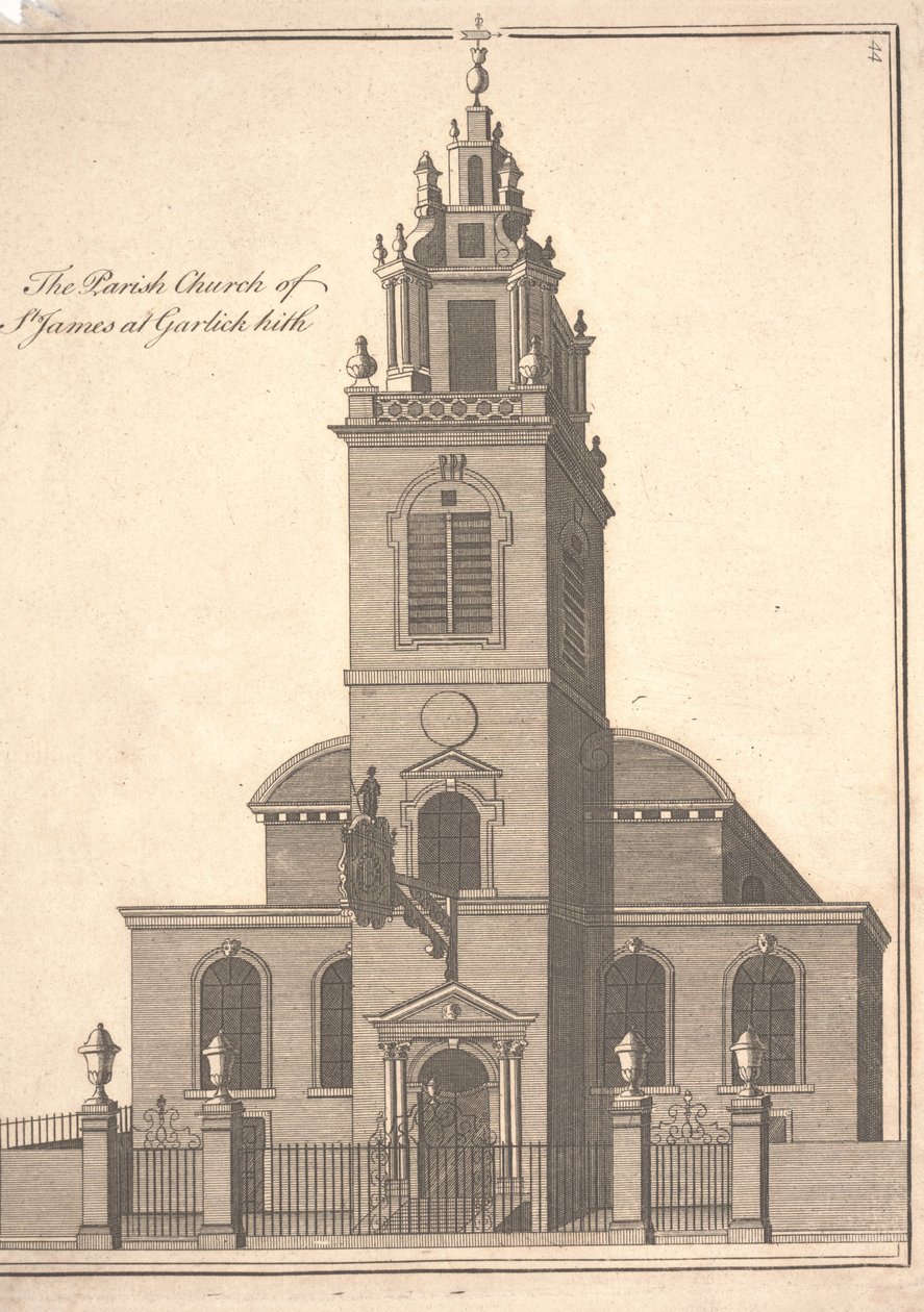 A Igreja Paroquial de St. James Garlickhythe, c.1750 (gravura) de Benjamin Cole